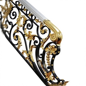 Luxury Black Gold Wrought Iron Stair <b>Railing</b> Ornate Floral Design Decorative Indoor Banister Custom Stair Handrail - Product Image 2