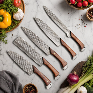Custom Handmade Five-Piece Chef <b>Set</b> Ambidextrous Damascus Steel Straight Edge Durable <b>Sharp</b> Blades Wood Handle - Product Image 6