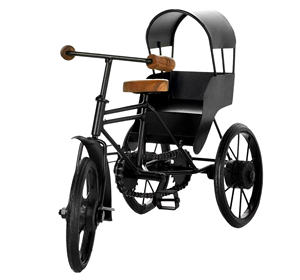 Sculpture de chariot en fer artisanal avec siège en bois, style industriel, décoration de table, pièce d'art pour salon - Product Image 1