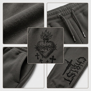 Pantalon de survêtement gris pour homme avec imprimé couronne d'épines de Jésus et lettrage croix, taille élastique avec cordon de serrage, joggers décontractés - Product Image 6