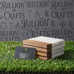 Marble Wood <b>Coaster</b> <b>Set</b> Of 6 Natural Stone Timber Beverage <b>Holder</b> Premium Tabletop Accessory - Product Image 3