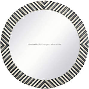 Espejo de pared de madera redondo de lujo moderno hecho a mano con incrustaciones de fregona y diseño de espejo de madera y fregona para decoración Falak World Export - Product Image 1