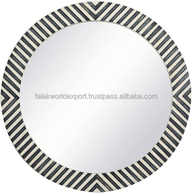 Luxury Round for Glam Wall Mirror Mother Pearl Inlay Frame Handmade Resin Customized Decorative Mirror for Home Interior By FWE