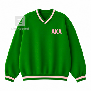 Custom Alpha Kapa Alpha Sorority Breathable Varsity <b>Sweatshirt</b> with Embroidered Logo on Front green <b>pink</b> full Sleeve for Female - Product Image 1