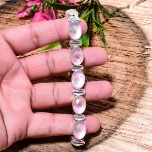 Pulsera de cuentas de opalita hecha a mano, cuentas de cristal iridiscentes, joyería minimalista estilo boho, regalo para ella - Product Image 2