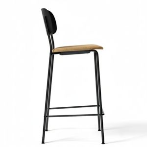 Modern Counter Height Bar <b>Stool</b> with Fabric Upholstery, Wooden Veneer Backrest and Metal Frame for Bar, Restaurant and Lounge - Product Image 4