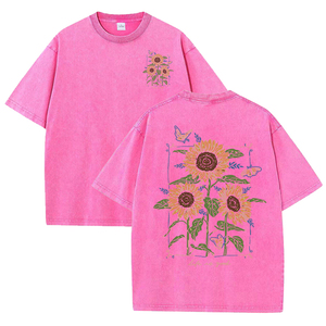 For Oversized <b>Sunflower</b> Printed 100% Cotton Hip Hop Washed <b>Men's</b> V-neck Half Sleeve Solid Regular Fit Breathable Quick Dry - Product Image 6