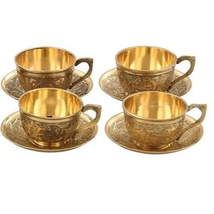 .Brass <b>Cup</b> and <b>Saucer</b> with Polished Mirror Finish and Graceful Curves for Elegant Home and Hospitality Use - Product Image 3