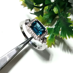 Anillo de Cóctel con Topacio Azul Corte Esmeralda para Mujer, Plata de Ley 925, Anillo de Compromiso y Boda, Regalo para Chicas y Mujeres, Plata KGN - Product Image 5
