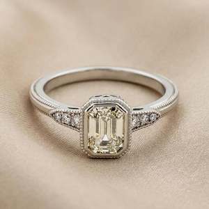 Vintage Style Moissanite 2Ct <b>Emerald</b> Cut Art Deco <b>Ring</b> 925 <b>Silver</b> Hidden Halo Fine Birthdays Anniversary Wishes Gift for Friends - Product Image 3