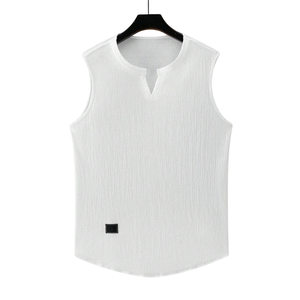 Camiseta sin mangas de punto texturizado con letras para hombre, chaleco informal de verano con cuello en V, suave, cómoda, ligera, a la moda, estilo urbano - Product Image 1