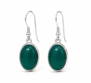 Natural Green Onyx Oval Bohemian Christian <b>Drop</b> Earrings 925 Sterling Silver Bezel Set Gemstone Certified Women's Gift Jewelry - Product Image 1