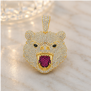 Men's Hip Hop <b>Style</b> Custom Bear Face <b>Head</b> Charms Fully Iced 925 Silver & Gold Plated Lab Grown Diamond Pendant Rapper Necklace - Product Image 2