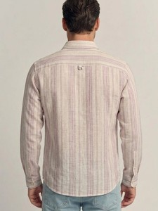 Camisa de vestir de lino/algodón a cuadros para hombre, transpirable, de doble botonadura, de manga larga, con cuello vuelto, tejida, ODM - Product Image 3