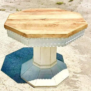 Reclaimed Wood Octagonal Pedestal Side <b>Table</b> - Boho Chic Handcrafted Wholesale - Product Image 1
