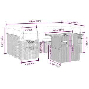 Ensemble de canapés de jardin en rotin PE gris de 7 pièces avec accoudoirs réglables - Product Image 3