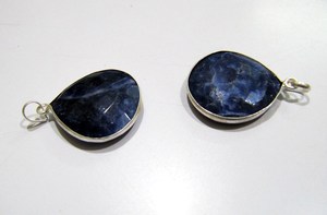 Unique Rare Natural Sodalite <b>Heart</b> <b>Shape</b> Briolette Faceted Connector Pendant Charm 22mm Bezel Size Silver Diamond Pearl Sold Per - Product Image 2
