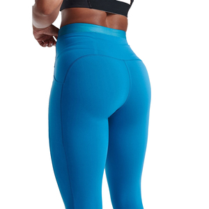 Leggings de yoga bleu uni taille haute, sans coutures, extensibles dans les quatre sens, avec taille élastique - Product Image 6