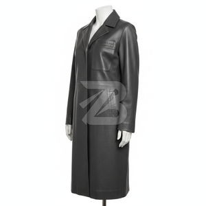Women Genuine Leather Longline Coat Custom Logo OEM ODM Wholesale Minimal Single Breasted Knee Length Outerwear - Product Image 3
