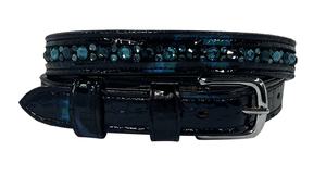 Cinturón de cuero negro Argentina Polo cosido a mano con hilo de color verde/azul y hebilla de acero inoxidable. - Product Image 5