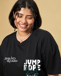 Camiseta extragrande con estampado gráfico de cuerda de saltar en negro azabache para mujer - Product Image 5