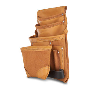 100% <b>Leather</b> <b>Tool</b> Pouch Multi Pocket Waist Bag Open Top Utility Belt Carrier for <b>Working</b> Professionals - Product Image 3