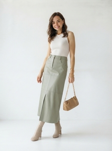 High Waist PU Leather A-Line Breathable Midi <b>Skirt</b> Short Pencil Satin <b>Office</b> Workwear Women - Product Image 3