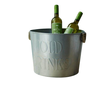 Galvanized Classic Metal Wine Cooler <b>Tabletop</b> Beverage Holder Bucket Portable Durable Eco-Friendly 3L Capacity Wood Handle Party - Product Image 6