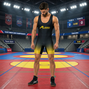 Maillot de lutte personnalisé AERO, musculation haute performance, 100% polyester 220g, coupe dégagée sans manches, imprimé par transfert thermique - Product Image 3