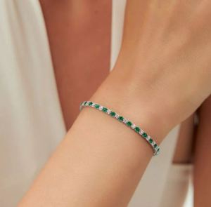 Pulsera de tenis de moissanita y esmeralda cultivada en laboratorio, chapada en oro, elegante, con gema verde, joyería nupcial de lujo, regalo para ella, para fiesta, 14 gramos - Product Image 4