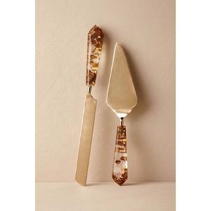 Cortador de pasteles y Cajas de Regalo para servidores Fabricante en India Cuchilla dorada con mango de resina Espátula para pasteles y rebanador Juego para servir - Product Image 3