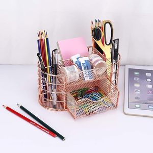 Organizador de Escritorio Metálico Color Oro Rosa, de Doble Nivel, con Malla, Diseño Minimalista - Product Image 2