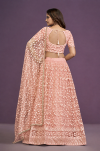 Pink Embroidered Lehenga Set <b>Net</b> Dupatta Crop <b>Top</b> and Skirt Traditional Indian Wedding Outfit - Product Image 2