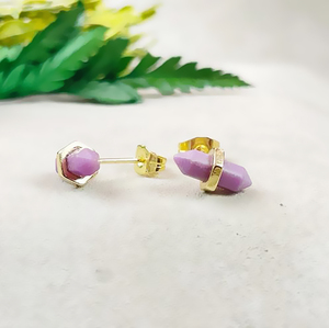 Pendientes de Plata de Ley 925 con Sugilita de Doble Punta |   Pendientes Minimalistas de Piedras Preciosas Chapados en Oro - Product Image 5