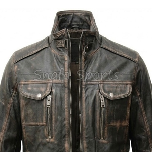 Veste en cuir pour homme surdimensionnée à manches longues, de qualité supérieure, personnalisée OEM, style vintage, avec fermeture éclair, en vente - Product Image 3