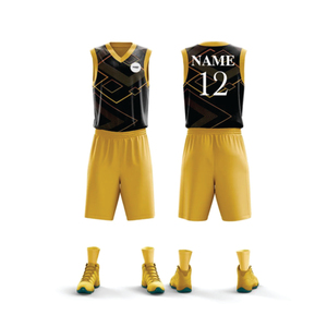 Shorts de basket-ball personnalisables jaunes/noirs, imprimés par transfert thermique, respirants, antibactériens, en polyester, vêtements de sport pour hommes - Product Image 3