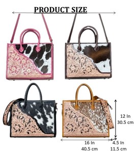 Nouveau Sac Fourre-tout Femme en Cuir de Vachette Gravé à la Main avec Poils Turquoises 2026, Sac à Main Vintage Floral à Poignée Supérieure, Sac Bandoulière de Voyage - Product Image 2