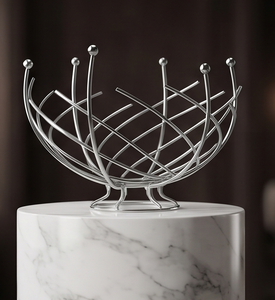 OEM Silver Metal Wire Fruit Storage Basket Curved Rod Ball End Custom Logo Kitchen Bread Bowl Organizer - Product Image 1