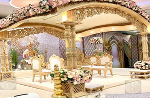 Unique Triple Pillar Akshara Mandap Set Durable Fiber Reinforced Plastic Triple Pole Classy Traditional Gujarati <b>Wedding</b> Mandap - Product Image 3