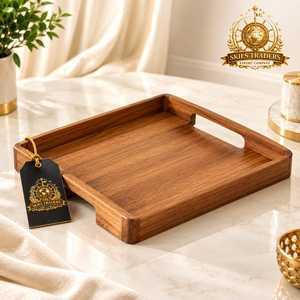 <b>Square</b> Wooden Serving Tray With Cutout Handles Modern Wood Coffee <b>Table</b> Tray <b>Kitchen</b> Organizer Dining <b>Table</b> Centerpiece - Product Image 6