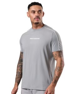 Camiseta Deportiva para Hombre, Color Gris Claro, con Ribete, Cuello Redondo, Manga Corta, Transpirable, para Uso Diario y Fitness de Verano - Product Image 1