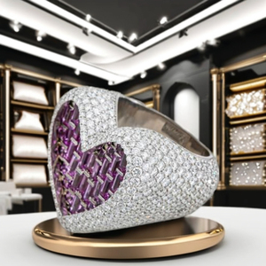 Anillo de compromiso y aniversario de boda estilo romántico, personalizado, de plata 925 con moissanita, engaste pavé, chapado en rodio, con forma de corazón, estilo hip hop - Product Image 5