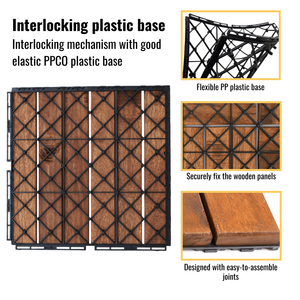 20 Baldosas de Madera de Acacia Entrelazadas de 12 x 12 Pulgadas con Patrón Rayado para Exteriores, Patio, Terraza, Suelo de Madera Dura - Product Image 6