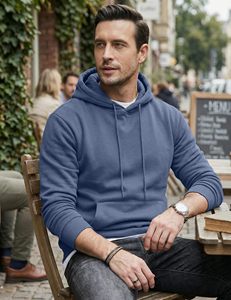 Sweat à capuche pour homme en coton épais, uni, de haute qualité, personnalisable avec impression graphique, pull-over de luxe surdimensionné - Product Image 5