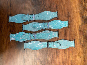 Premium <b>Top</b> Grain Cowhide Leather Watch Strap Hair on <b>Turquoise</b> Metallic Smart Watch Band Handmade Genuine Leather Watch Bands - Product Image 4