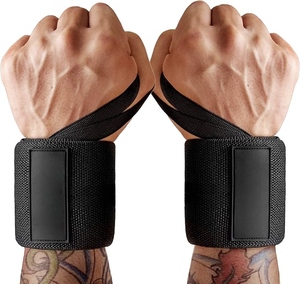 Bandes de maintien réglables pour poignets avec fermeture Velcro pour la musculation, unisexe, en nylon noir, extensibilité modérée - Product Image 1