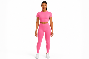 Ensemble de pantalons de sport et de yoga personnalisés avec logo, respirant, séchage rapide, t-shirts à manches courtes, leggings en spandex et nylon pour femmes 2026 - Product Image 3