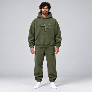 Custom Heavyweight Cotton Sweatsuit Hoodie Jogger <b>Set</b> <b>Men</b> Oversized Relaxed Fit Kangaroo Pocket Streetwear Casual Daily Style - Product Image 4
