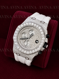Luxury Moissanite Diamond Hip Hop Watch for Men Full Iced Out Quartz <b>Chronograph</b> Watch White Rubber Strap Custom Logo - Product Image 4