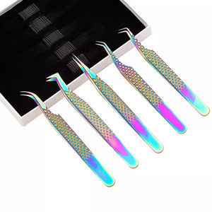 Pinzas para Extensión de Pestañas, Profesionales, de Acero Inoxidable, con Puntas Anguladas Curvas a 45 Grados - Product Image 1